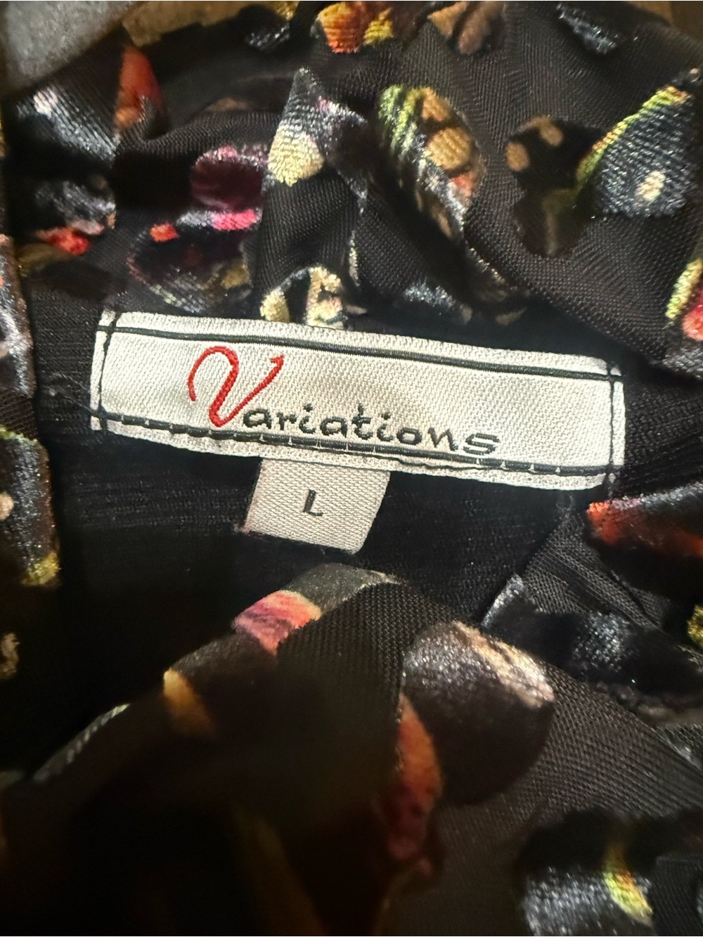 Abstract Burnout Velvet Cowl Neck Tunic Blouse Black Multi Large - Picture 4 of 5